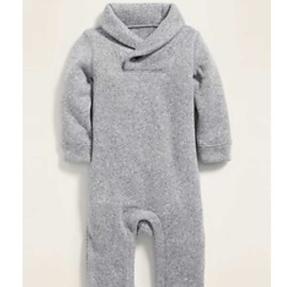 Sweater Fleece Shawl-Collar One-Piece Gray